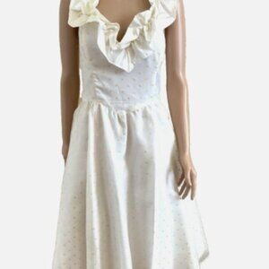 JESSICA MCCLINTOCK GUNNE SAX Ivory Ruffle Top Dress with Pink Dots 7/8?